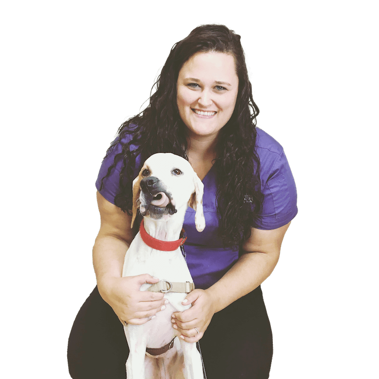 Woman holding dog